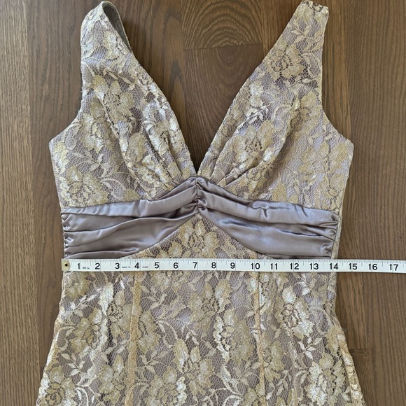 Gorgeous David's Bridal Metallic Gold Lace Overlay Dress - Picture 9 of 13